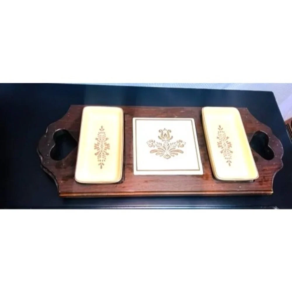 Vintage Pfaltzgraff Village Wood Party Server, relish tray, candy dish